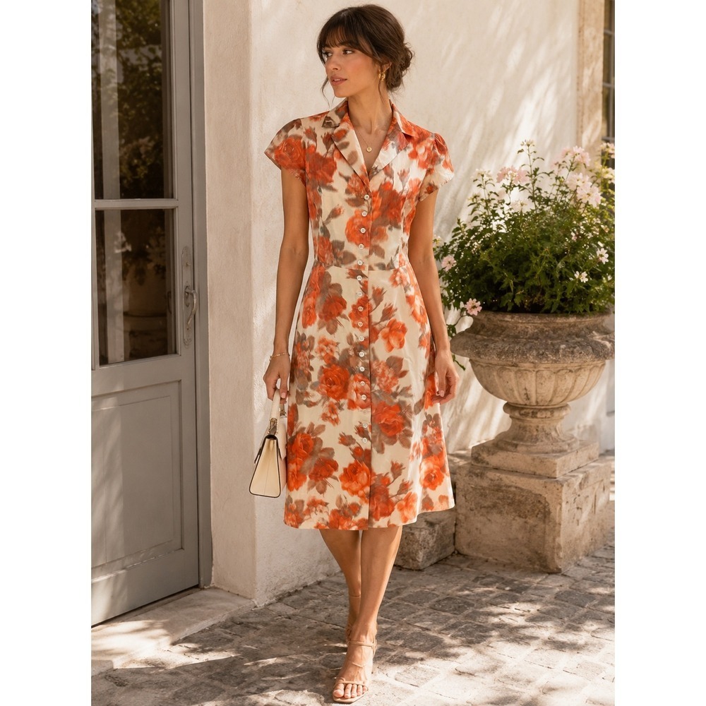 Moschino Cheap and Chic Floral Button Front Midi Dress Orange IT 46 US 12